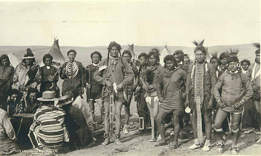 Cree tribal sun dancers, probably Montana, c. 1893.