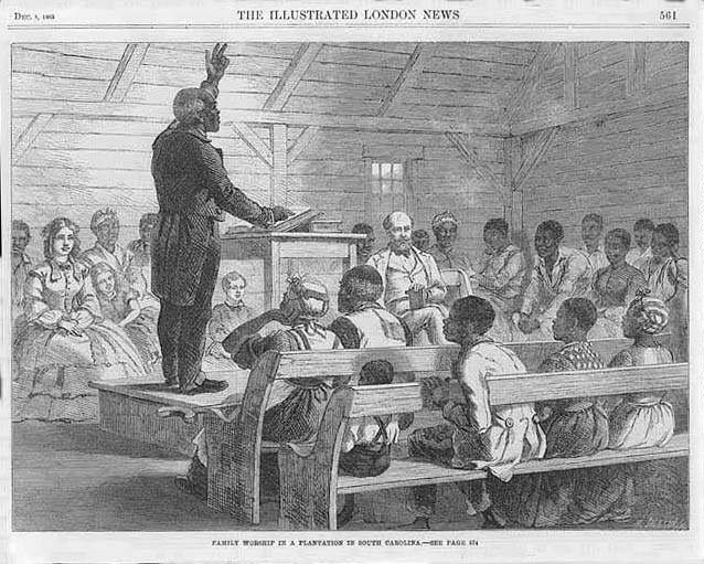 Slave Worship on a North Carolina Plantation drawing from the Illustrated London News, December 5, 1863