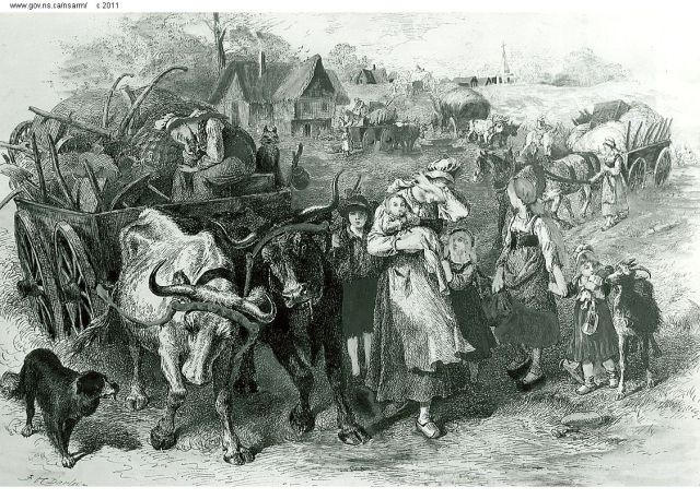 Engraving of the Expulsion of the Acadians