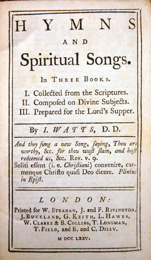 A 1775 edition of a book by Isaac Watts. U. of Otago.