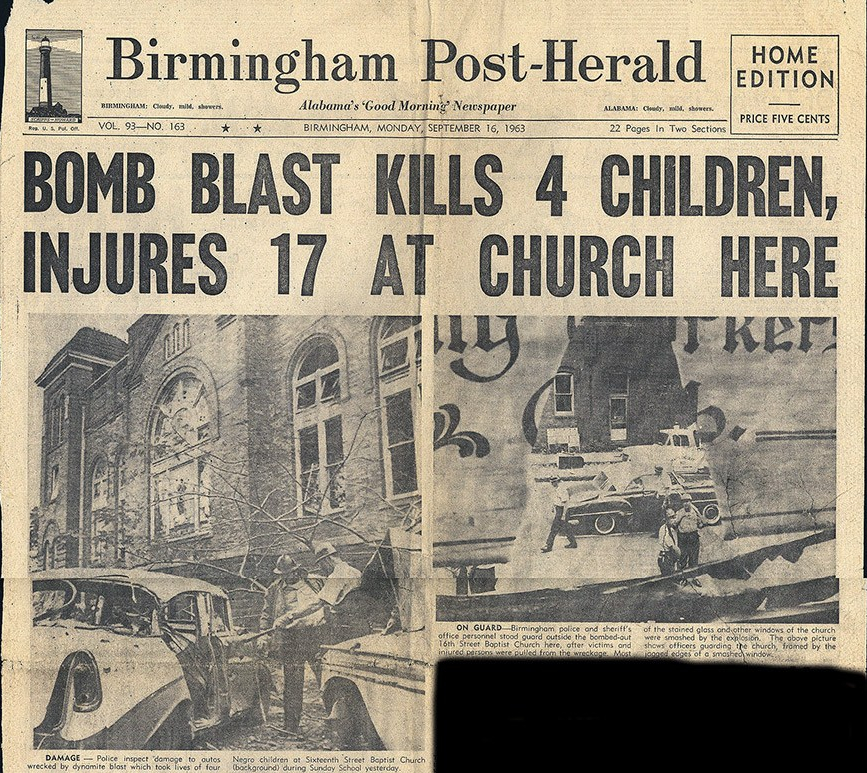 Herald headine after Birmingham church explosion