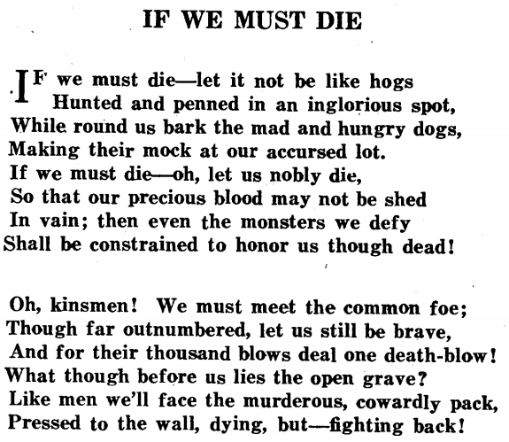 "If we must die" original publication